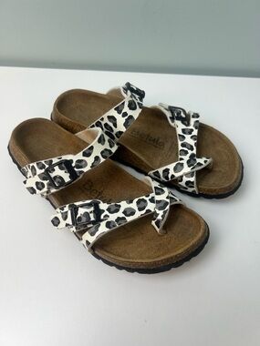 Betula Birkenstock Leopard Print Double Strap Cork Sandals Size 36 US 6 Slip On